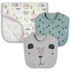 Gerber® Organic 3-Piece Baby Boys Bear Bib and Burp Set