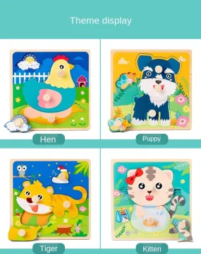 Hand Grab Board Puzzle Wood Toy Cartoon Animal Matching Jigsaw Baby Early Educational Learning Wooden Toys for Children
