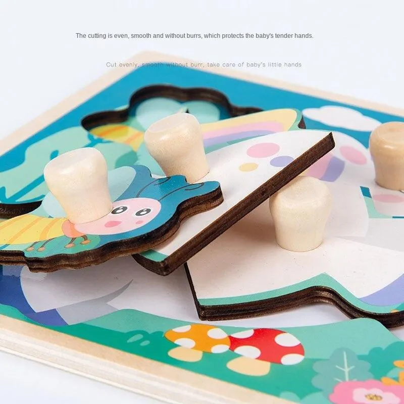 Hand Grab Board Puzzle Wood Toy Cartoon Animal Matching Jigsaw Baby Early Educational Learning Wooden Toys for Children