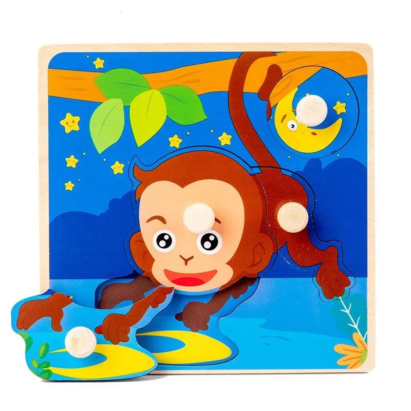 Hand Grab Board Puzzle Wooden Toys for Children Cartoon Animal Fruit Wood Jigsaw Kids Baby Early Educational Learning Toy