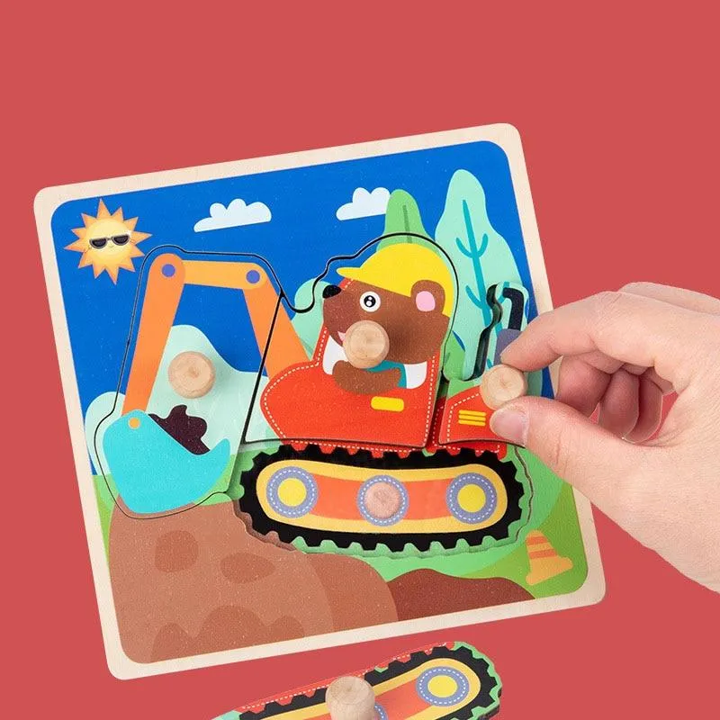 Hand Grab Board Puzzle Wooden Toys for Children Cartoon Animal Fruit Wood Jigsaw Kids Baby Early Educational Learning Toy