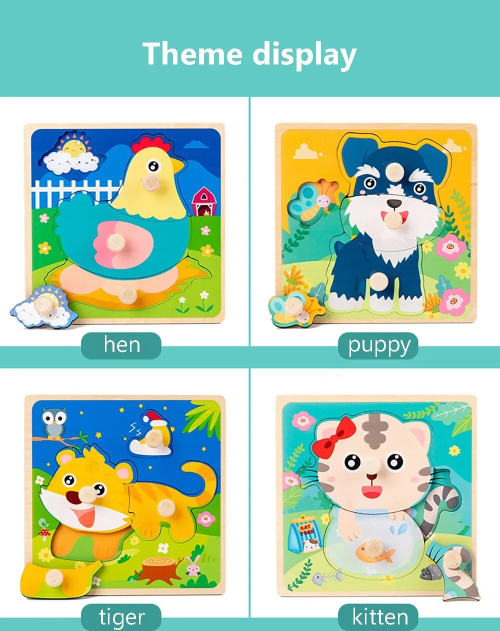 Hand Grab Board Puzzle Wooden Toys For Children Cartoon Animal Fruit Wood Jigsaw Kids Baby Early Educational Toy Hot Sell