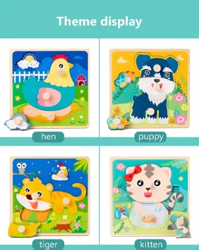 Hand Grab Board Puzzle Wooden Toys For Children Cartoon Animal Fruit Wood Jigsaw Kids Baby Early Educational Toy Hot Sell