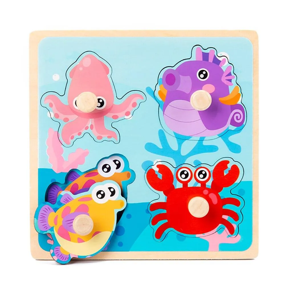 Hand Grab Board Puzzle Wooden Toys For Children Cartoon Animal Fruit Wood Jigsaw Kids Baby Early Educational Toy Hot Sell