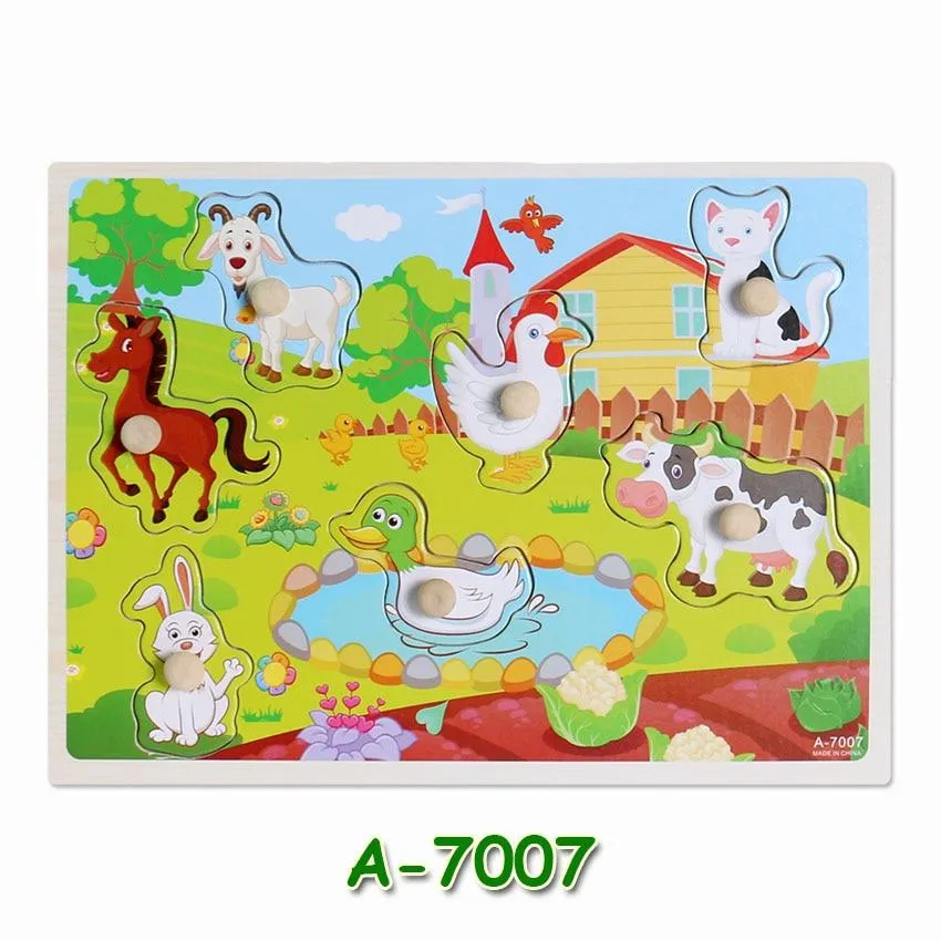 Hot Baby Early Educational Toys Hand Grasp Wooden Jigsaw Puzzle Alphabet Animals Learning Children Wood Toy 3D Puzzles for Kids