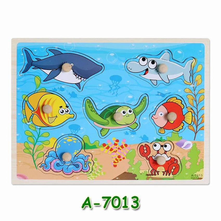 Hot Baby Early Educational Toys Hand Grasp Wooden Jigsaw Puzzle Alphabet Animals Learning Children Wood Toy 3D Puzzles for Kids