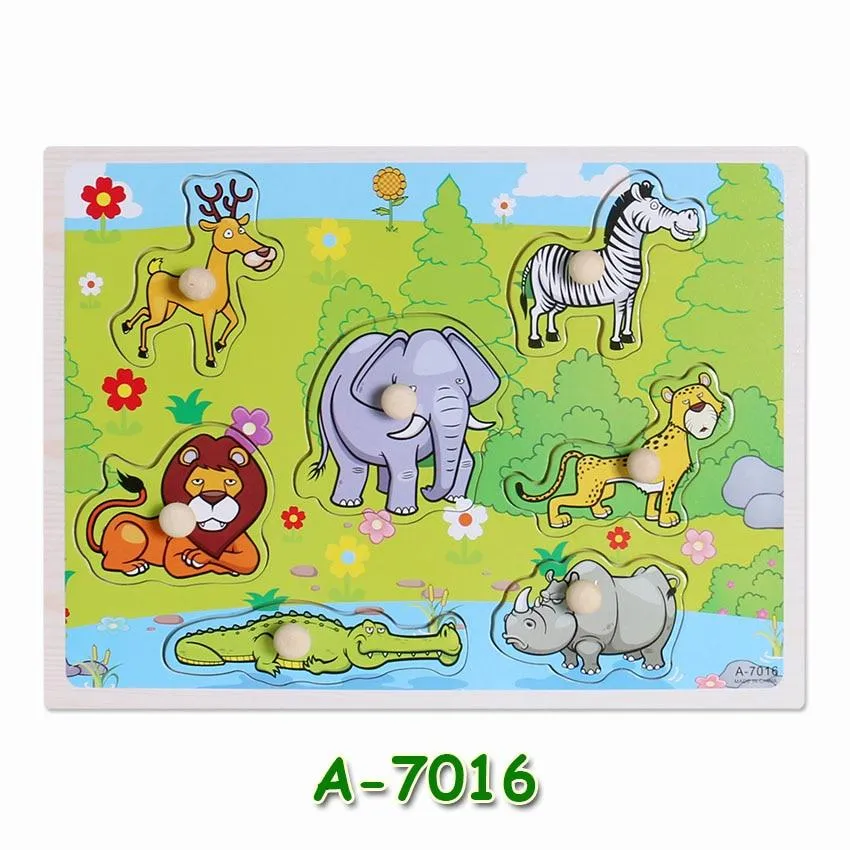 Hot Baby Early Educational Toys Hand Grasp Wooden Jigsaw Puzzle Alphabet Animals Learning Children Wood Toy 3D Puzzles for Kids