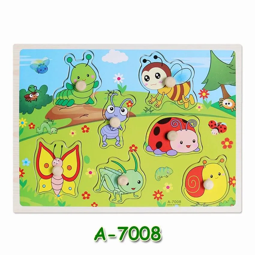 Hot Baby Early Educational Toys Hand Grasp Wooden Jigsaw Puzzle Alphabet Animals Learning Children Wood Toy 3D Puzzles for Kids