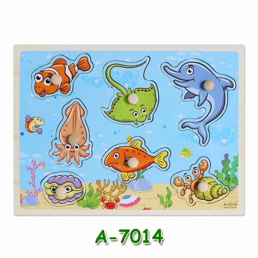 Hot Baby Early Educational Toys Hand Grasp Wooden Jigsaw Puzzle Alphabet Animals Learning Children Wood Toy 3D Puzzles for Kids