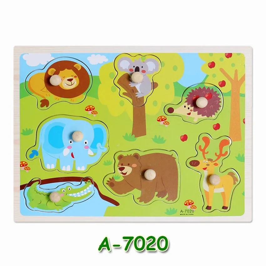 Hot Baby Early Educational Toys Hand Grasp Wooden Jigsaw Puzzle Alphabet Animals Learning Children Wood Toy 3D Puzzles for Kids