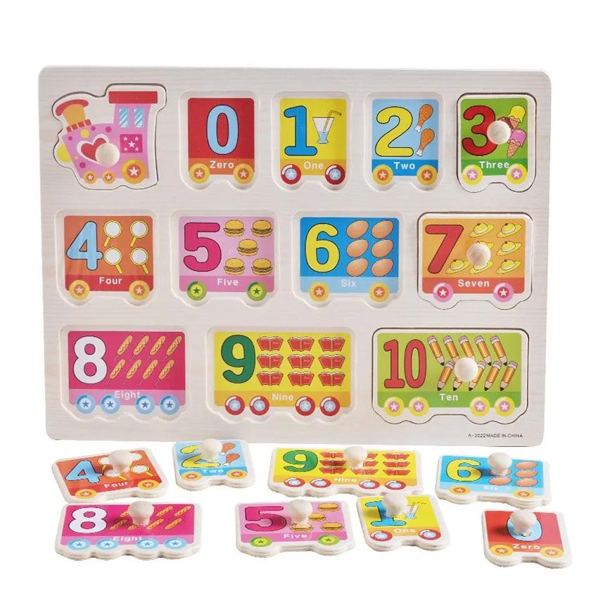 Hot Baby Early Educational Toys Hand Grasp Wooden Jigsaw Puzzle Alphabet Animals Learning Children Wood Toy 3D Puzzles for Kids