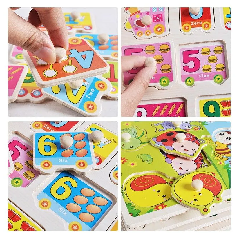 Hot Baby Early Educational Toys Hand Grasp Wooden Jigsaw Puzzle Alphabet Animals Learning Children Wood Toy 3D Puzzles for Kids