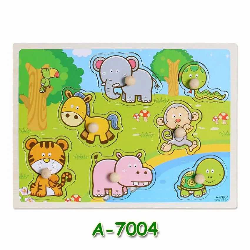 Hot Baby Early Educational Toys Hand Grasp Wooden Jigsaw Puzzle Alphabet Animals Learning Children Wood Toy 3D Puzzles for Kids