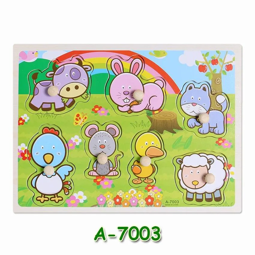 Hot Baby Early Educational Toys Hand Grasp Wooden Jigsaw Puzzle Alphabet Animals Learning Children Wood Toy 3D Puzzles for Kids