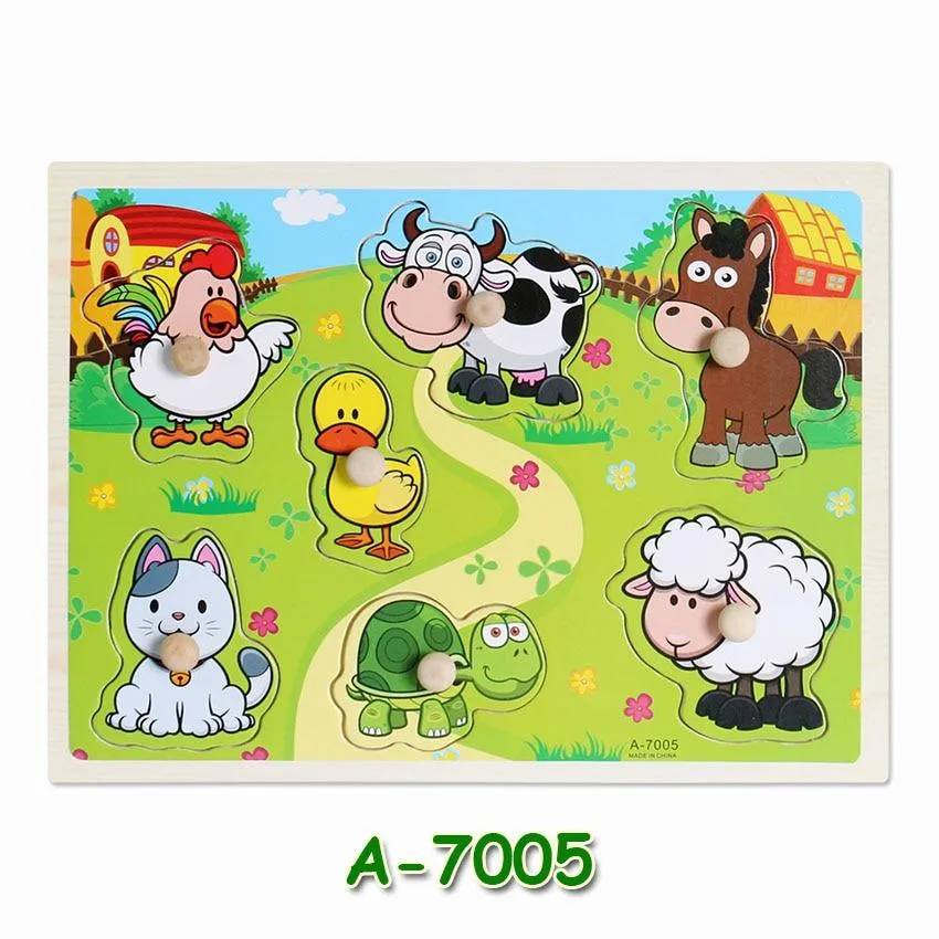 Hot Baby Early Educational Toys Hand Grasp Wooden Jigsaw Puzzle Alphabet Animals Learning Children Wood Toy 3D Puzzles for Kids