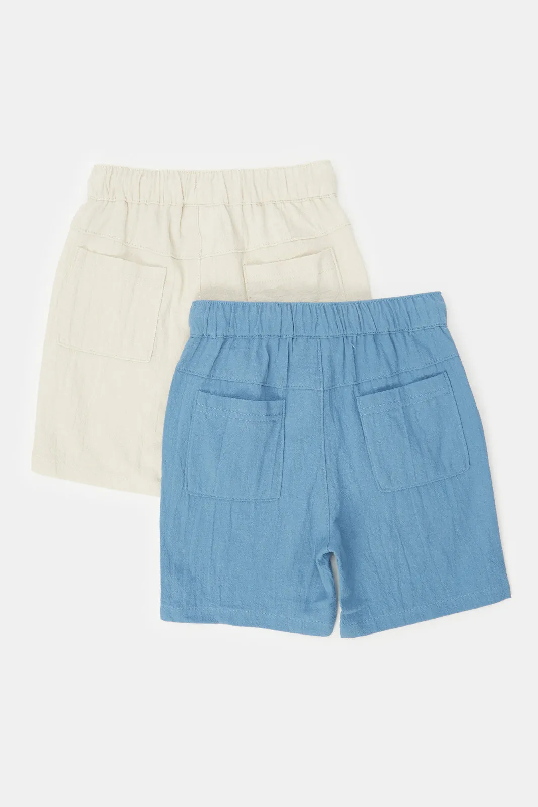 Infant Boys White And Blue Twill Cargo Shorts (Pack of 2)