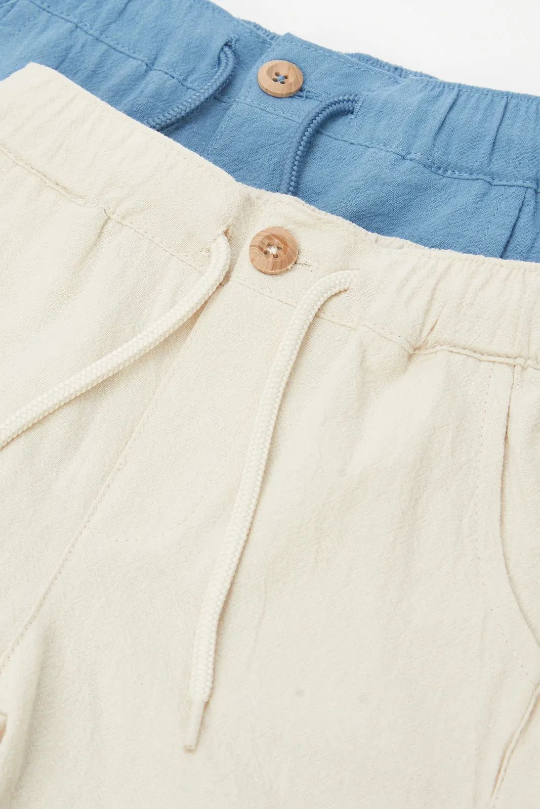 Infant Boys White And Blue Twill Cargo Shorts (Pack of 2)