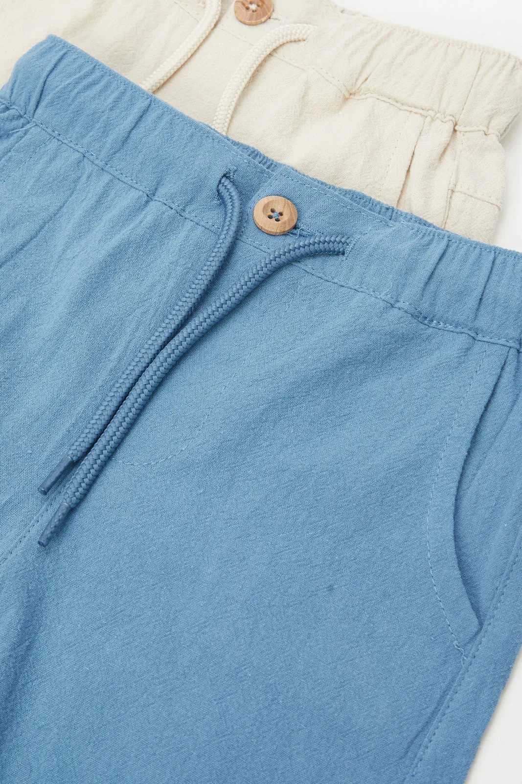 Infant Boys White And Blue Twill Cargo Shorts (Pack of 2)