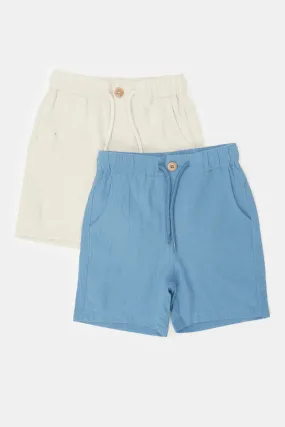 Infant Boys White And Blue Twill Cargo Shorts (Pack of 2)