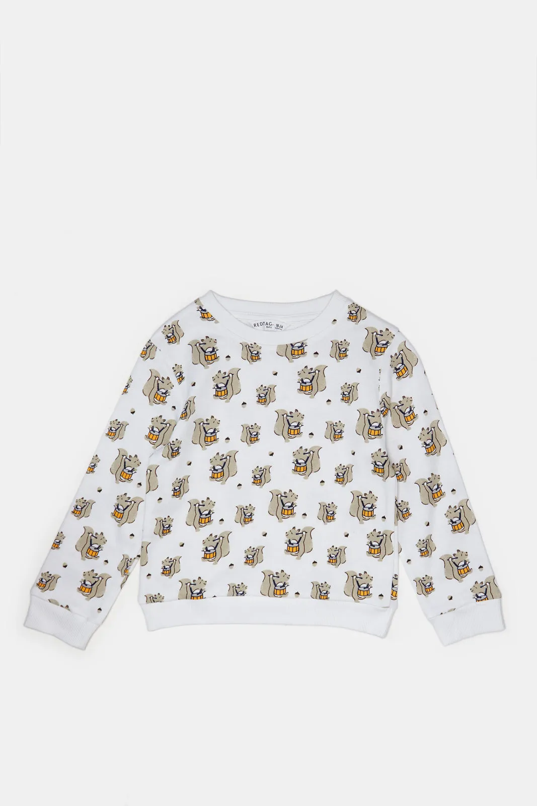 Infant Boys White And Mustard Printed Sweatshirt Set (2 Piece)