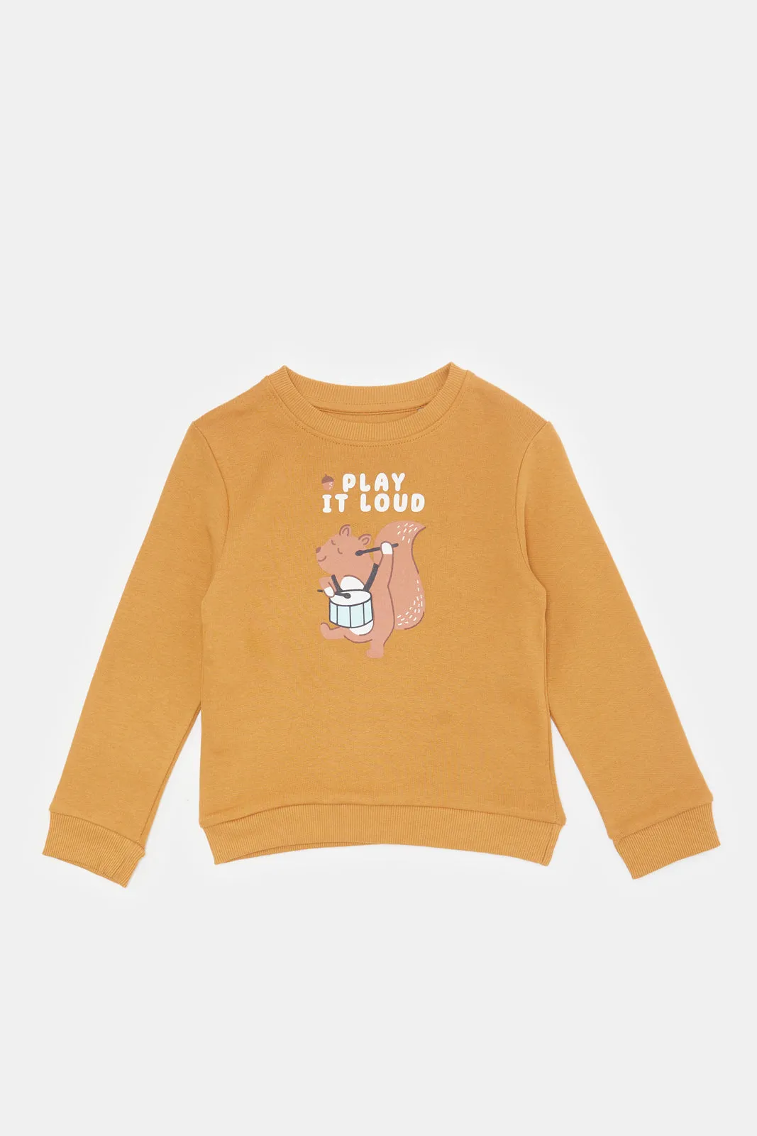 Infant Boys White And Mustard Printed Sweatshirt Set (2 Piece)