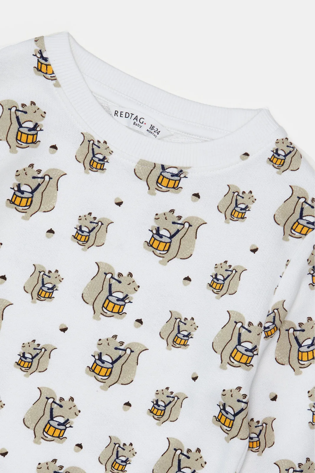 Infant Boys White And Mustard Printed Sweatshirt Set (2 Piece)