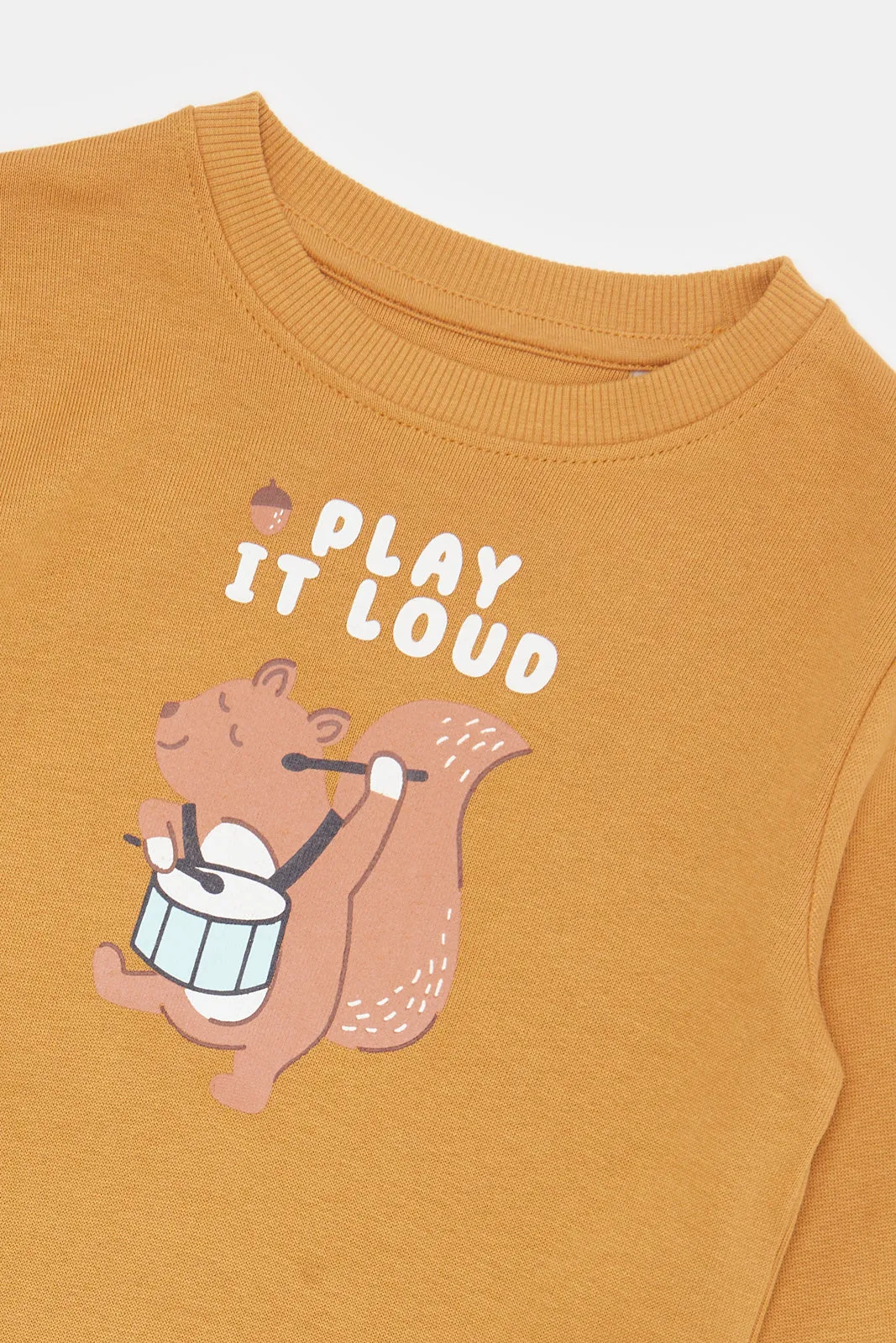 Infant Boys White And Mustard Printed Sweatshirt Set (2 Piece)