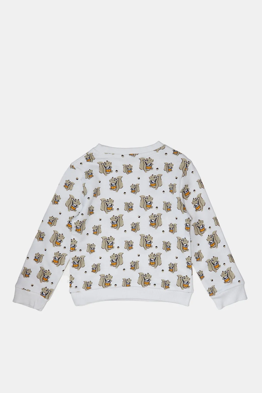 Infant Boys White And Mustard Printed Sweatshirt Set (2 Piece)