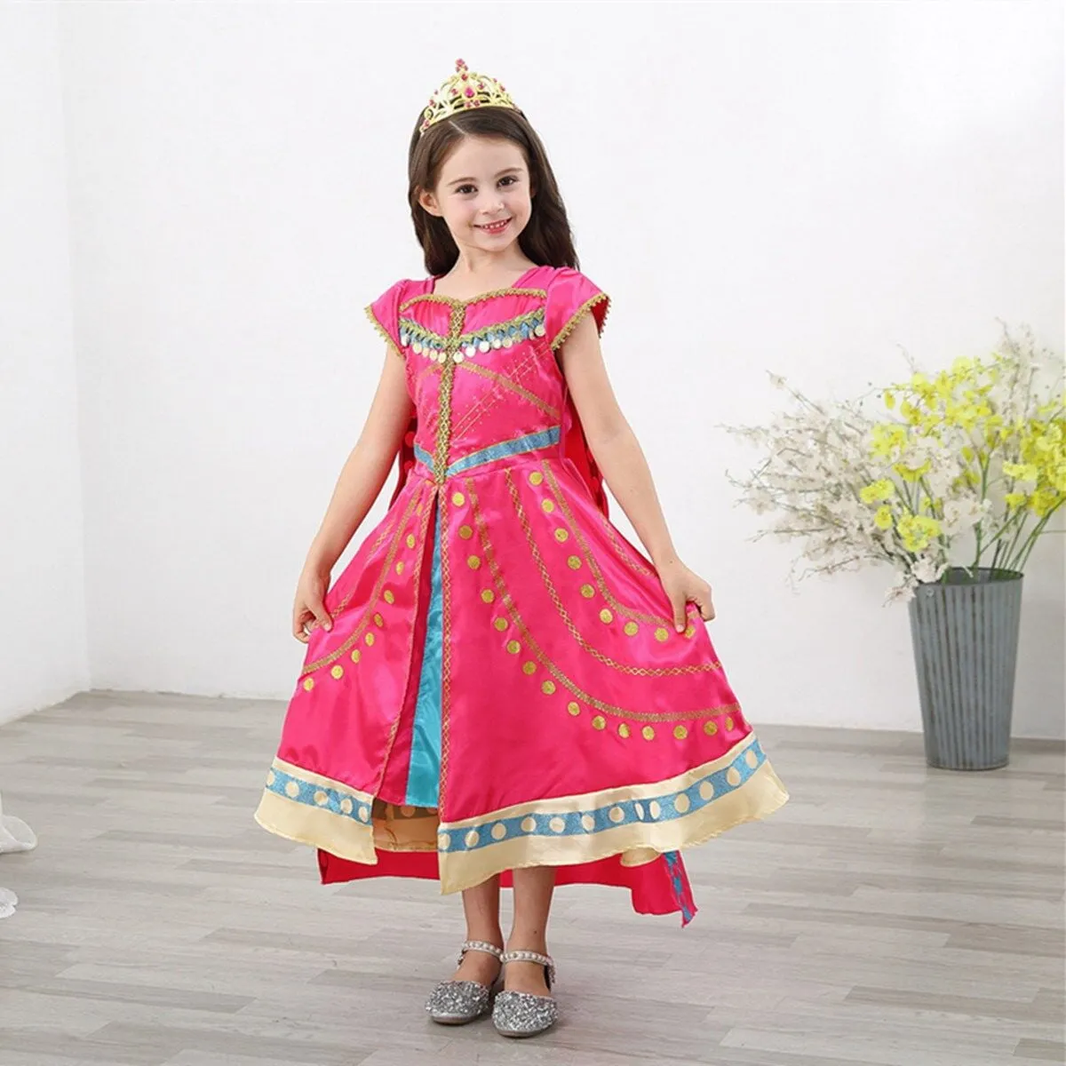 KAWELL Girls Princess Jasmine Costume Toddler Dress Up for Christmas Party