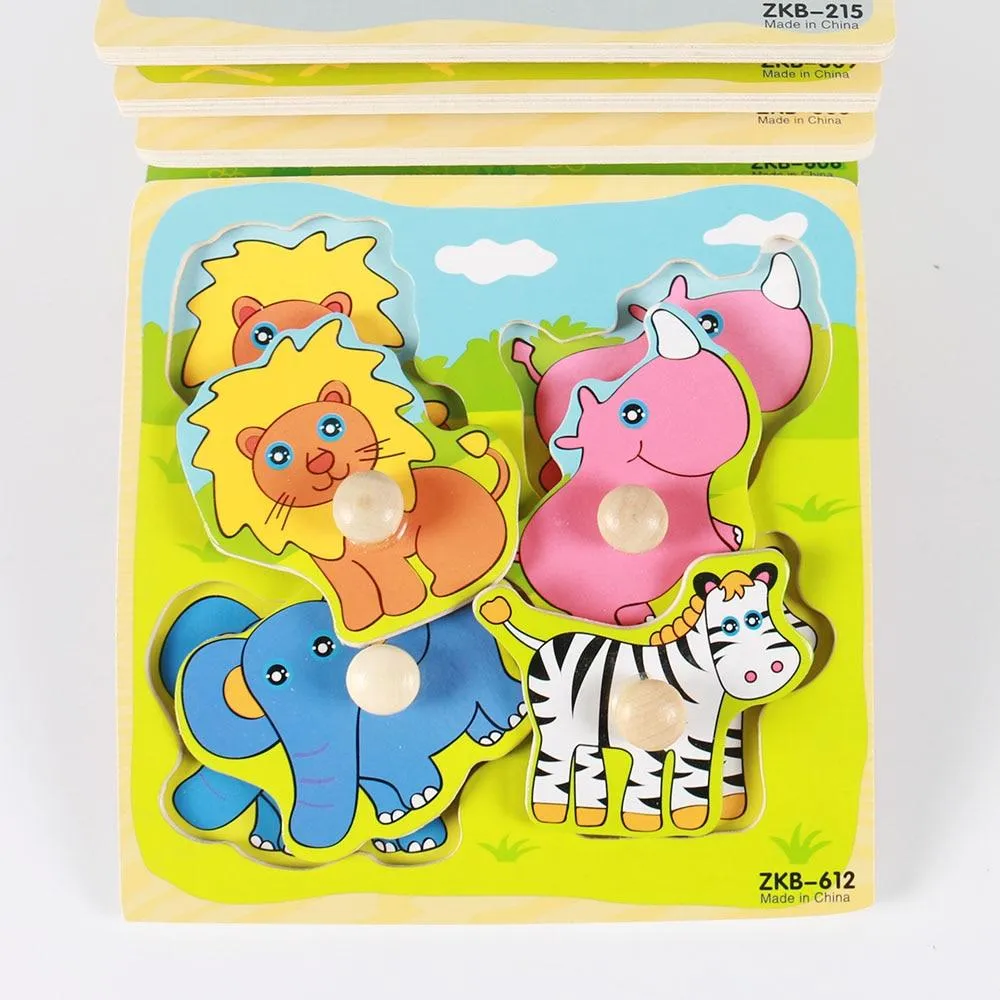Kids Hand Grab Board 3D Puzzle Wooden Toys for Children Cartoon Animal Wood Jigsaw Toddler Baby Early Educational Learning Toy