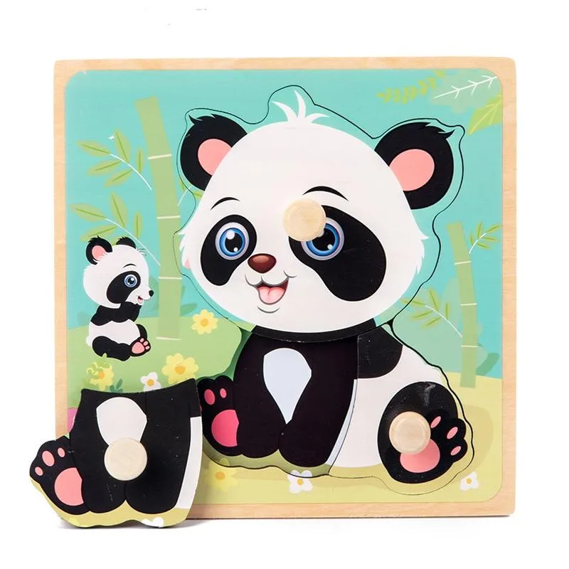 Kids Hand Grab Board 3D Puzzle Wooden Toys for Children Cartoon Animal Wood Jigsaw Toddler Baby Early Educational Learning Toy