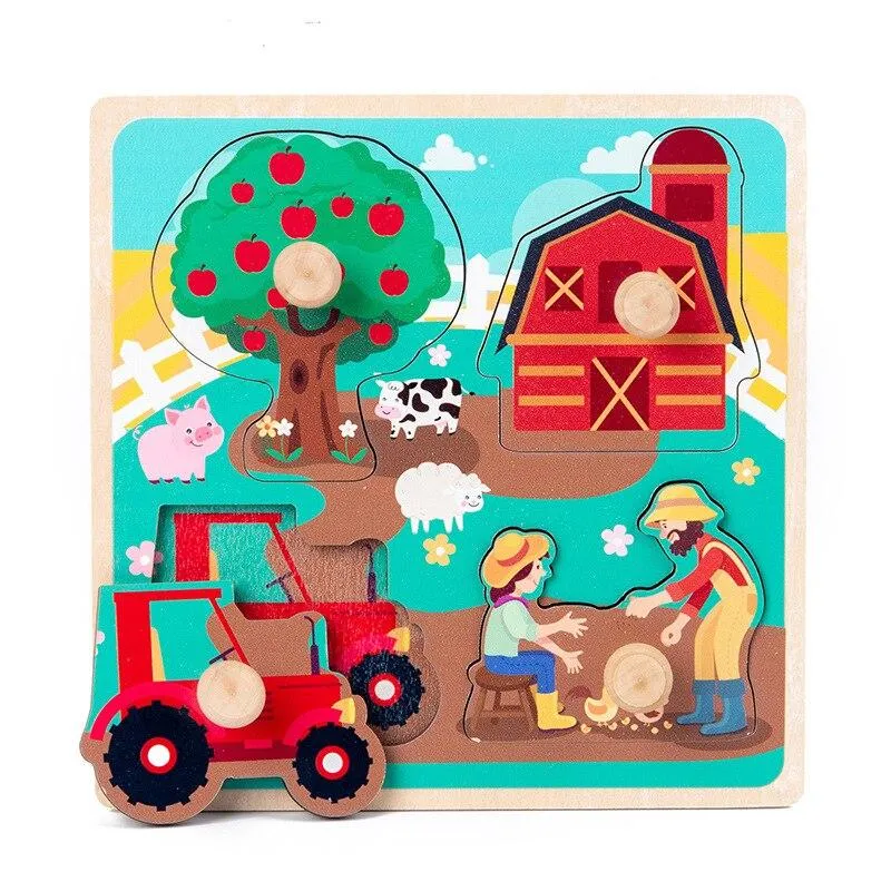Kids Hand Grab Board 3D Puzzle Wooden Toys for Children Cartoon Animal Wood Jigsaw Toddler Baby Early Educational Learning Toy