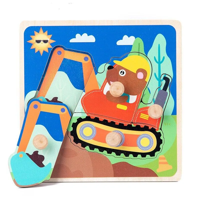Kids Hand Grab Board 3D Puzzle Wooden Toys for Children Cartoon Animal Wood Jigsaw Toddler Baby Early Educational Learning Toy