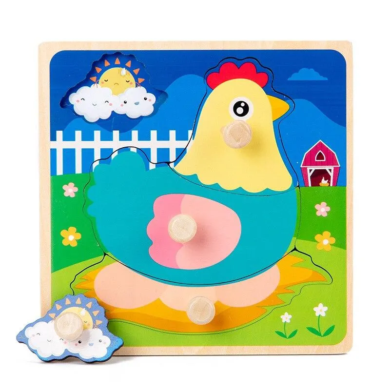 Kids Hand Grab Board 3D Puzzle Wooden Toys for Children Cartoon Animal Wood Jigsaw Toddler Baby Early Educational Learning Toy