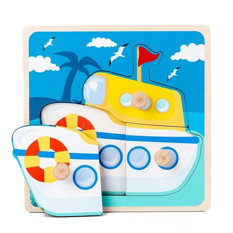 Kids Hand Grab Board 3D Puzzle Wooden Toys for Children Cartoon Animal Wood Jigsaw Toddler Baby Early Educational Learning Toy