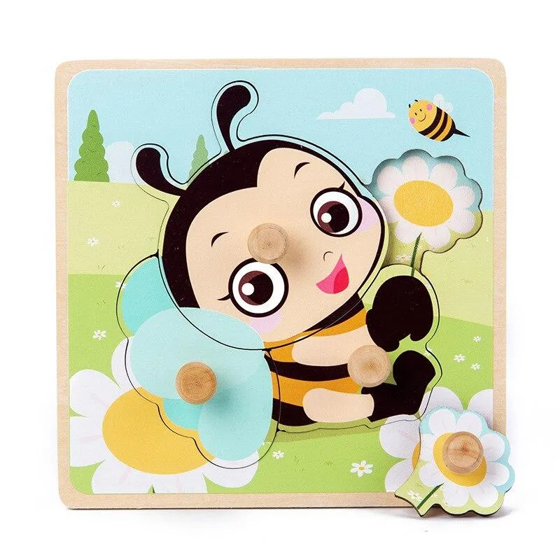 Kids Hand Grab Board 3D Puzzle Wooden Toys for Children Cartoon Animal Wood Jigsaw Toddler Baby Early Educational Learning Toy