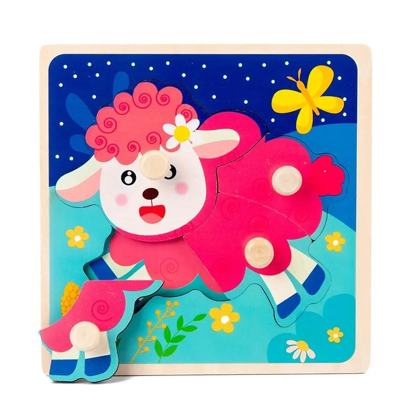 Kids Hand Grab Board 3D Puzzle Wooden Toys for Children Cartoon Animal Wood Jigsaw Toddler Baby Early Educational Learning Toy