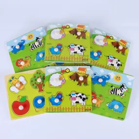 Kids Hand Grab Board 3D Puzzle Wooden Toys for Children Cartoon Animal Wood Jigsaw Toddler Baby Early Educational Learning Toy