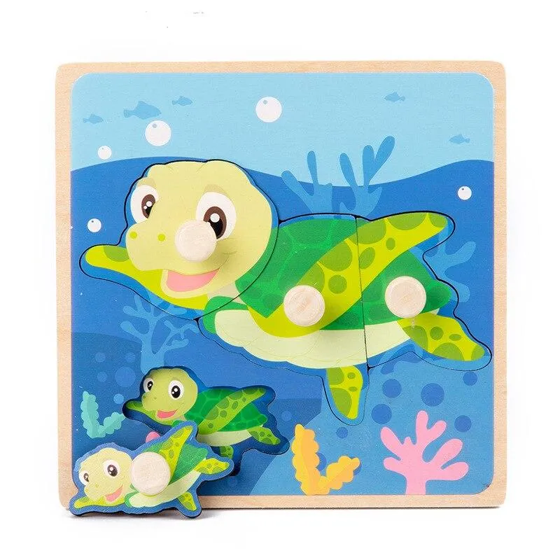 Kids Hand Grab Board 3D Puzzle Wooden Toys for Children Cartoon Animal Wood Jigsaw Toddler Baby Early Educational Learning Toy