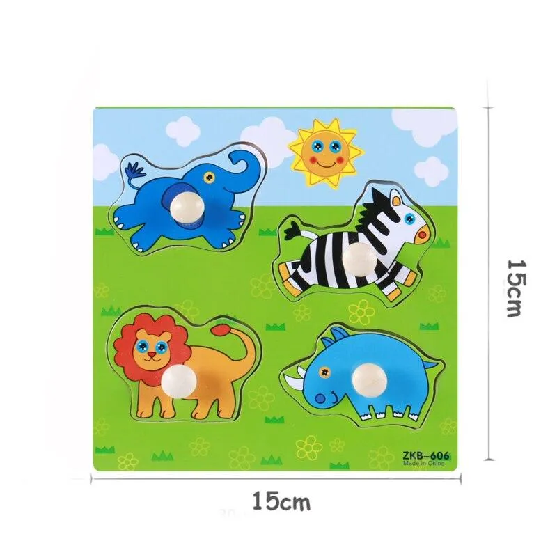 Kids Hand Grab Board 3D Puzzle Wooden Toys for Children Cartoon Animal Wood Jigsaw Toddler Baby Early Educational Learning Toy