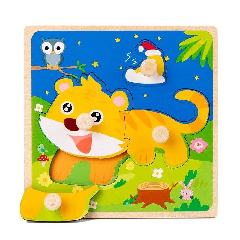 Kids Hand Grab Board 3D Puzzle Wooden Toys for Children Cartoon Animal Wood Jigsaw Toddler Baby Early Educational Learning Toy