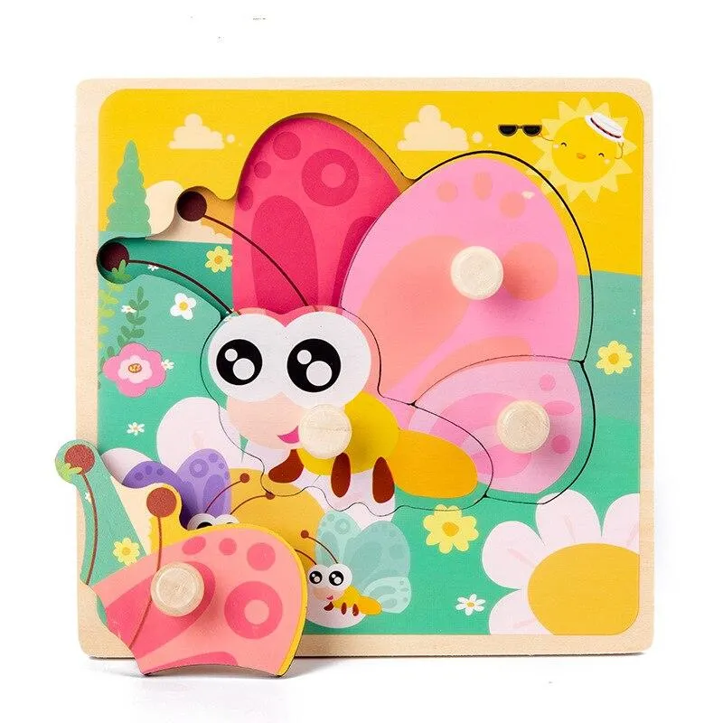 Kids Hand Grab Board 3D Puzzle Wooden Toys for Children Cartoon Animal Wood Jigsaw Toddler Baby Early Educational Learning Toy