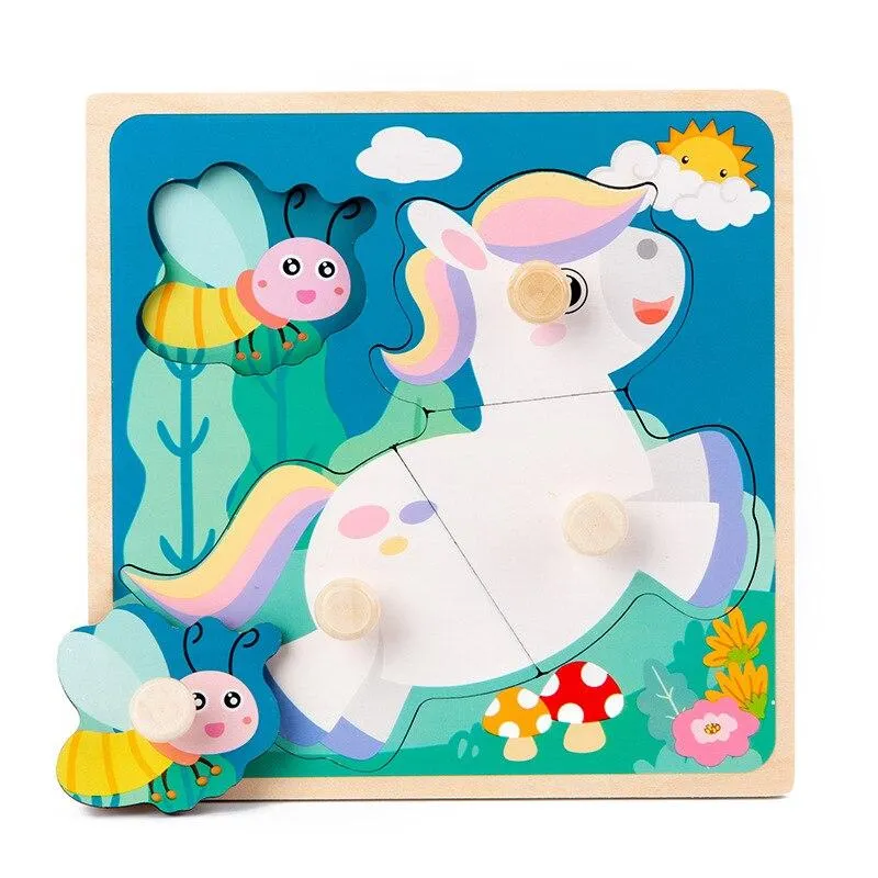 Kids Hand Grab Board 3D Puzzle Wooden Toys for Children Cartoon Animal Wood Jigsaw Toddler Baby Early Educational Learning Toy