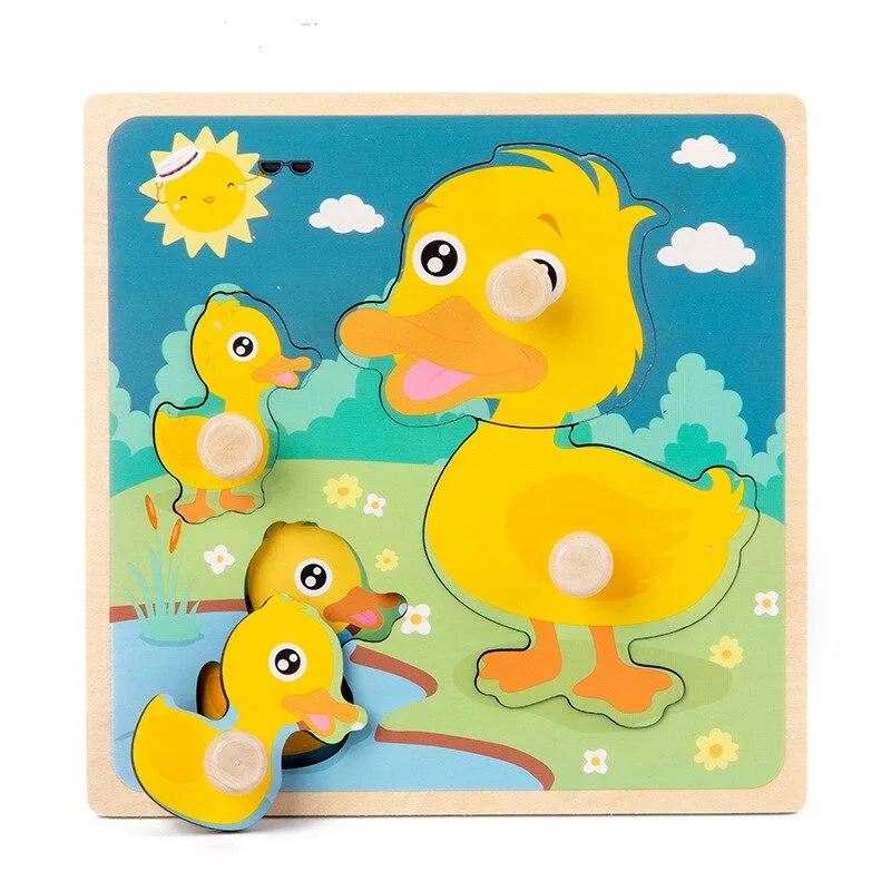 Kids Hand Grab Board 3D Puzzle Wooden Toys for Children Cartoon Animal Wood Jigsaw Toddler Baby Early Educational Learning Toy
