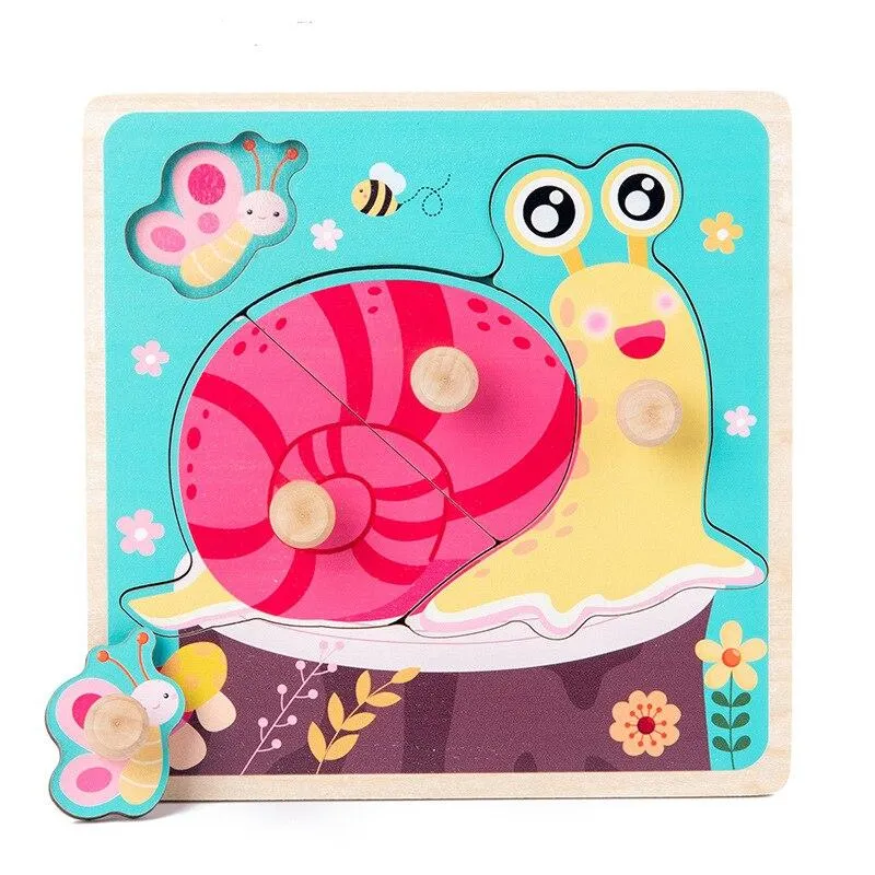 Kids Hand Grab Board 3D Puzzle Wooden Toys for Children Cartoon Animal Wood Jigsaw Toddler Baby Early Educational Learning Toy