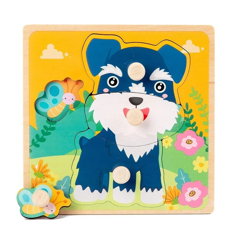 Kids Hand Grab Board 3D Puzzle Wooden Toys for Children Cartoon Animal Wood Jigsaw Toddler Baby Early Educational Learning Toy