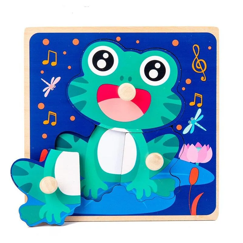 Kids Hand Grab Board 3D Puzzle Wooden Toys for Children Cartoon Animal Wood Jigsaw Toddler Baby Early Educational Learning Toy
