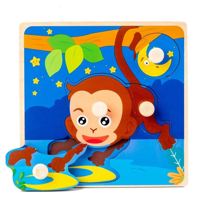 Kids Hand Grab Board 3D Puzzle Wooden Toys for Children Cartoon Animal Wood Jigsaw Toddler Baby Early Educational Learning Toy
