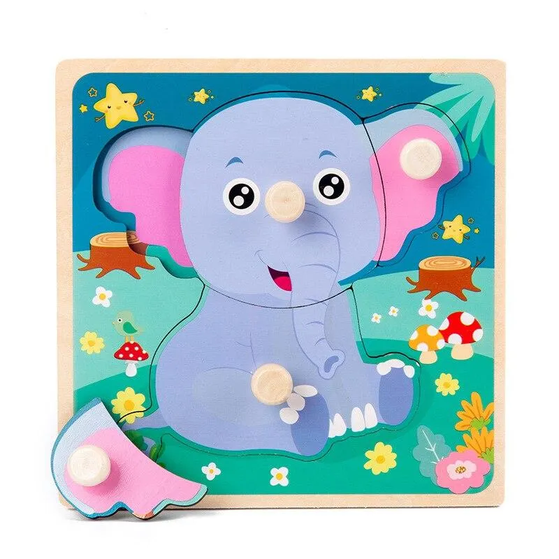 Kids Hand Grab Board 3D Puzzle Wooden Toys for Children Cartoon Animal Wood Jigsaw Toddler Baby Early Educational Learning Toy