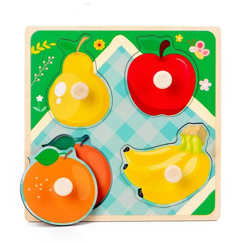 Kids Hand Grab Board 3D Puzzle Wooden Toys for Children Cartoon Animal Wood Jigsaw Toddler Baby Early Educational Learning Toy